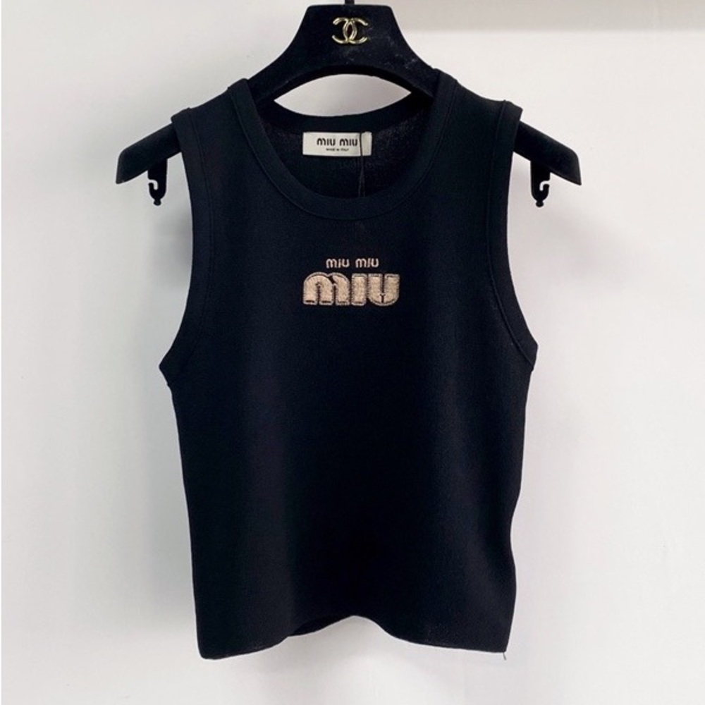Miu Miu Black Tank Top with Gold Logo